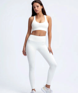 Candy Blush Ribbed Leggings - White